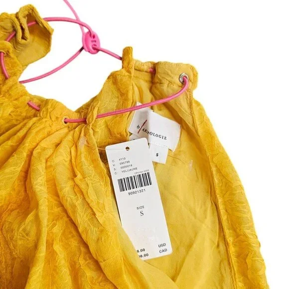 Anthropologie Halter Parachute Bubble-Hem Crinkle Toggle Tank Yellow Size S, NWT - Picture 7 of 9